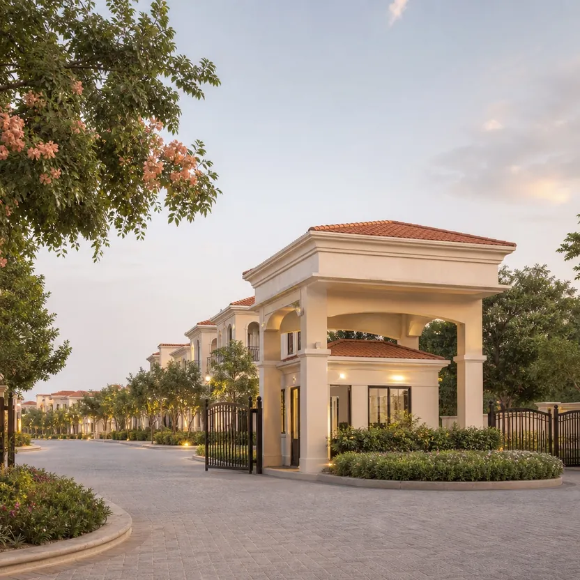 Entry plaza with the security kiosk